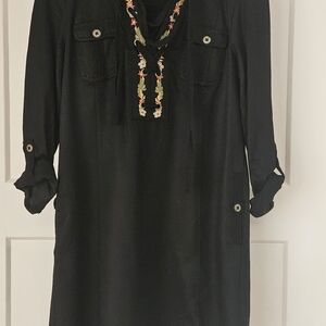 Anthropologie HOLDING HORSES Black Embroidered Tunic Dress